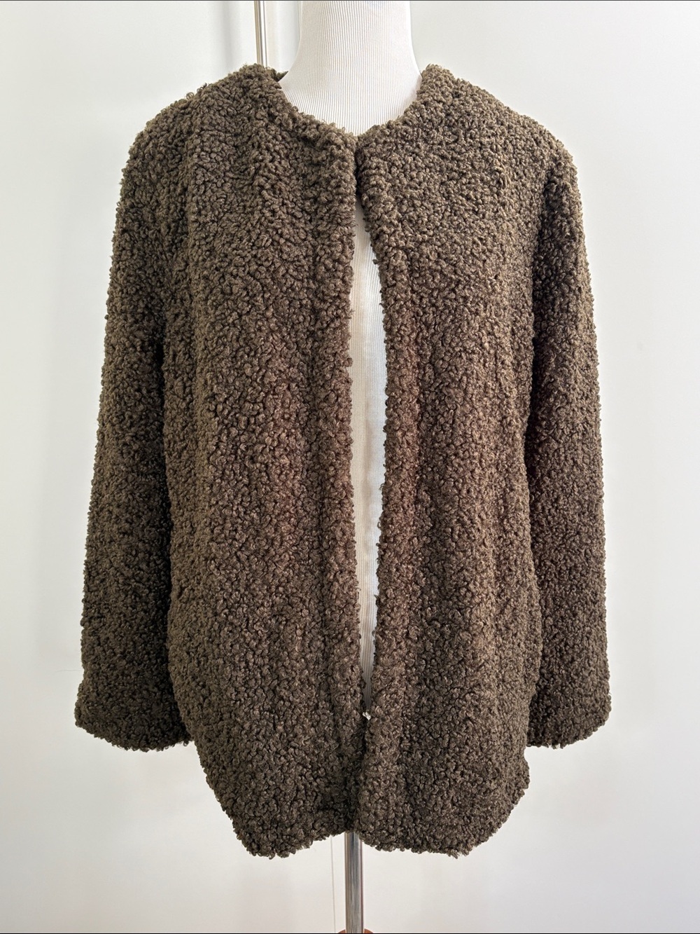 Max Studio Chocolate Brown with a tint of Olive Teddy Coat L